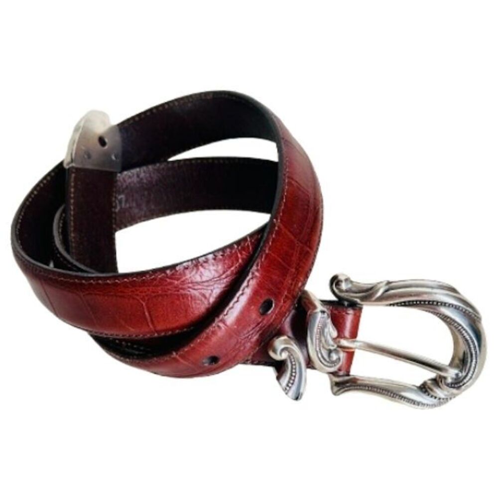 BRIGHTON Brown Leather Belt Womens Size M Crocodile Alligator Texture Ornate